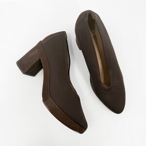 Eileen Fisher Signy Pumps SZ 9.5 Heels Shoes Stretch Knit Block Chocolate Brown